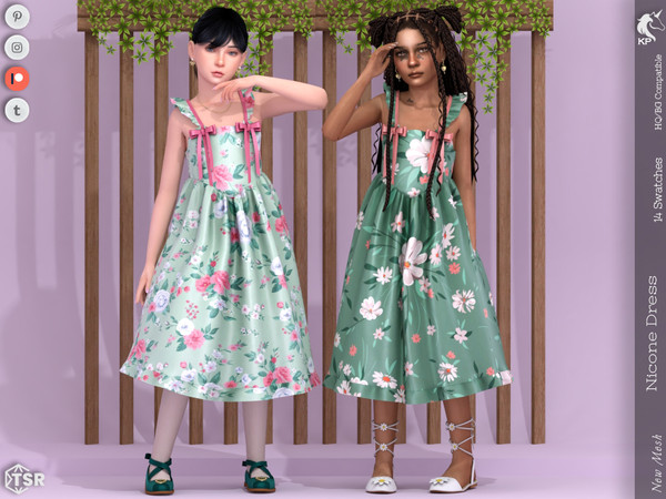 Sims 4 — Nicone Dress- Child by KaTPurpura — Long dress with straps, ruffles, and a floral pattern
