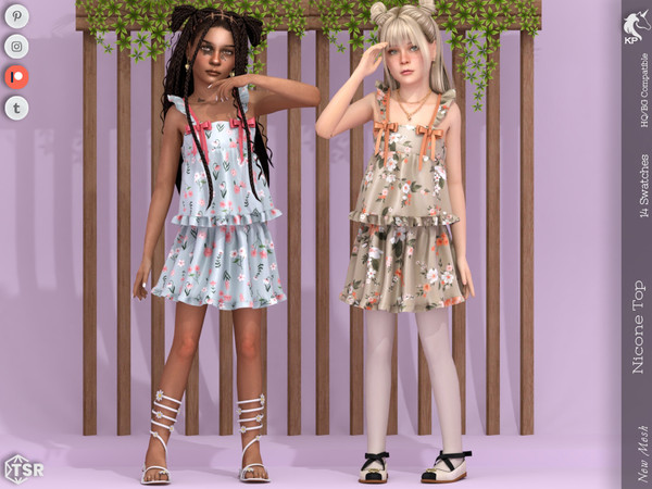 Sims 4 — Nicone Top- Child by KaTPurpura — Floral pattern top with ruffles and straps with ties