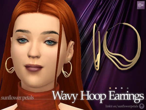 Sims 4 — Wavy Hoop Earrings by SunflowerPetalsCC — A pair of hoop earrings in 4 metal colors. BGC