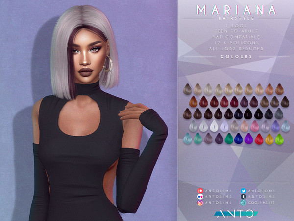 Sims 4 — Mariana Hairstyle by Anto — Short straight bob with one side tucked behind ear