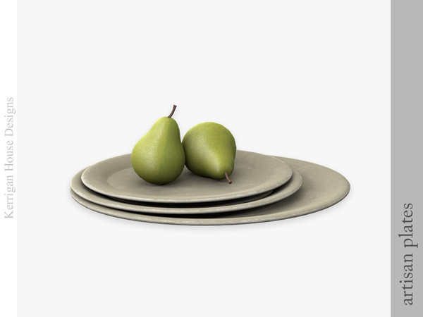 Sims 4 — Artisan Plates with Pears by kerriganhouse — A small set of pottery and other artisanal clutter decor.