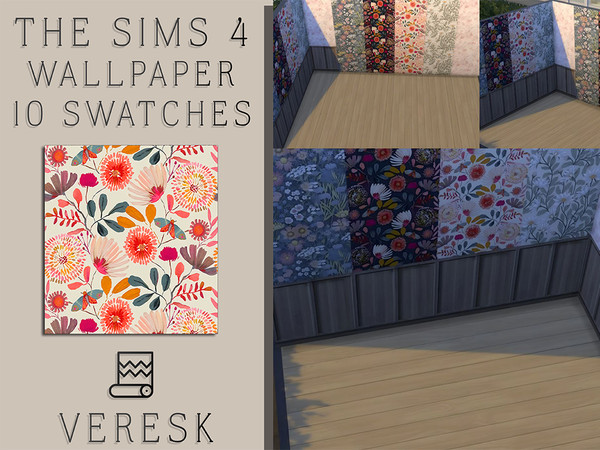 Sims 4 — VERESK_Wallpaper with floral pattern by Veresk_Veresk — New VERESK wallpaper set for The Sims 4 - 10 wallpapers