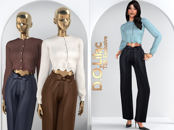 Sims 4 — Soft Pearl Chic Set DO137 by DOLilac — Includes: (Top + Bottom)