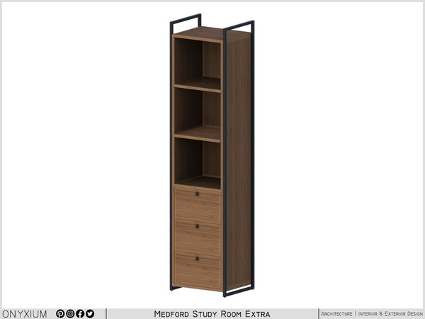 Sims 4 — Medford Shelf Four-Tier With Three Drawers by Onyxium — Onyxium@TSR Design Workshop Study Room Collection -