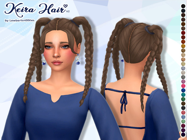 Sims 4 — Keira Hair V2 by Lewbertsn00tles — A 4-braid ponytail hairstyle with some wispy fringe pieces. Maxis Match