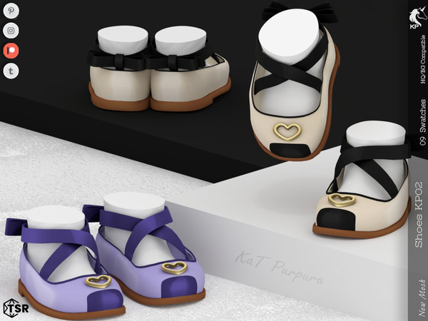 Sims 4 — Shoes KP02- Infant by KaTPurpura — Casual flat shoes with hearts, ribbon and semi-square toe