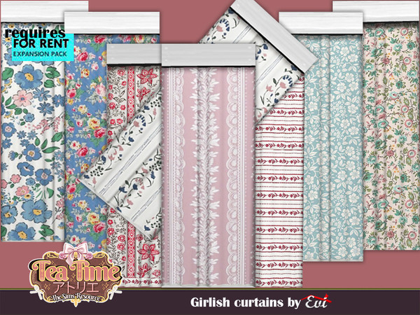 Sims 4 — Girlish curtains by evi — Cute rcurtains in soft colours