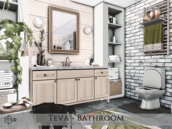 Sims 4 — Teva - Bathroom by Rirann — Teva is a cozy bathroom in green, grey, light brown and white colors