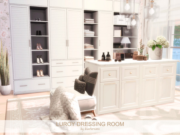 Sims 4 — Luroy Dressing Room by BlusterSims — The Luroy Dressing Room is a bright, elegant walk-in closet featuring soft