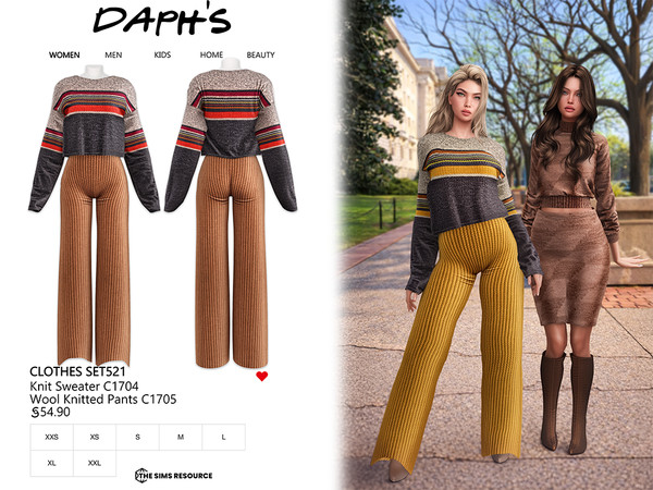 Sims 4 — CLOTHES SET521 by Daph's — A cozy knitted outfit set featuring a color block long sleeve sweater and ribbed wide