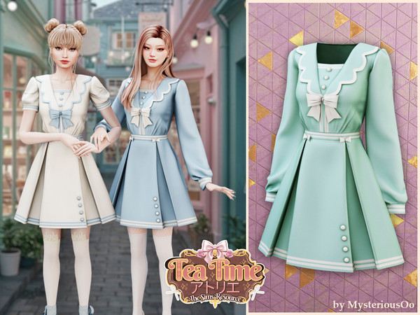 Sims 4 — Tea Time - Cute sailor long sleeve bow dress by MysteriousOo — This cute vintage-style dress showcases a softly