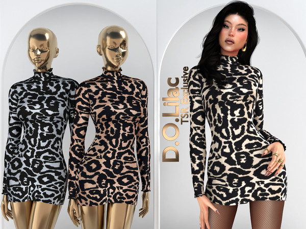 Sims 4 — Leopard Knit Mini Dress DO2135 by DOLilac — Custom thumbnail