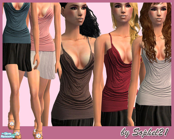 Sims 2 — SO_Collection_081 by Sophel21 — set of 6 summer outfits. Outfit comes with top, skirt and highheels with flower