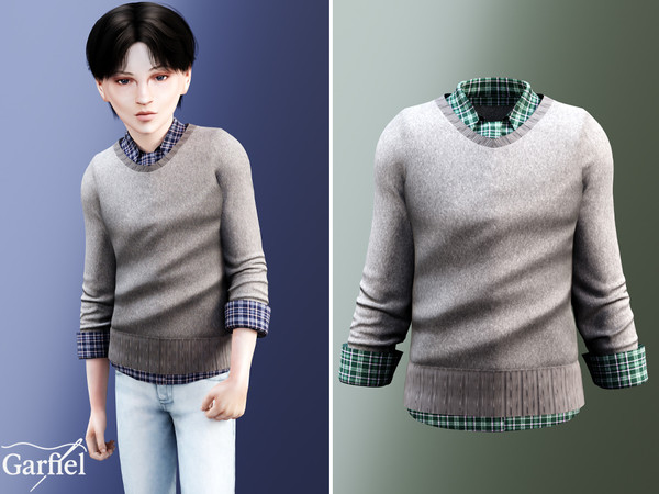 Sims 4 — Child - Layered knit sweater with plaid shirt accents by Garfiel — A simple layered sweater made for child