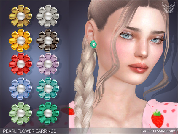 Sims 4 — Flower Pearl Earrings by feyona — Flower Pearl Earrings come with 10 swatches.