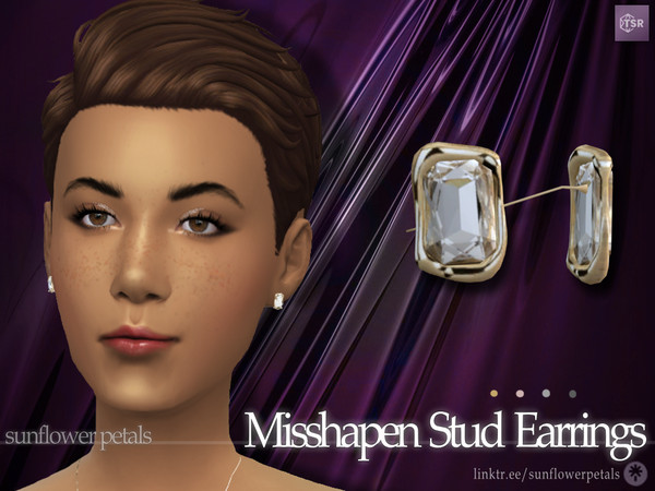 Sims 4 — Misshapen Stud Earrings by SunflowerPetalsCC — A pair of irregularly shaped stud earrings. Comes in 4 metal