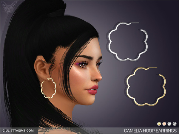 Sims 4 — Camellia Hoop Earrings by feyona — Camellia Hoop Earrings come with 4 swatches.