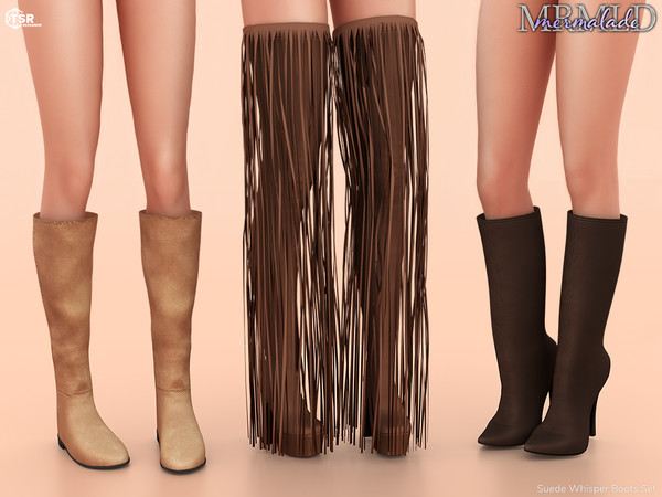 Sims 4 — Suede Whisper Boots Set by Mermalade — Suede Heeled Boots S680