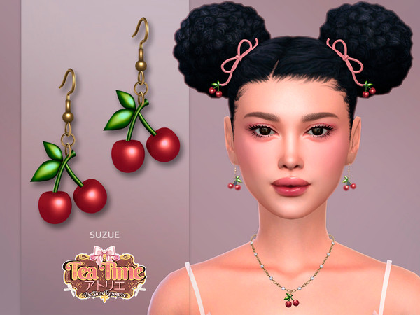 Sims 4 — Tea Time Cherry Earrings by Suzue — New Mesh (Suzue)