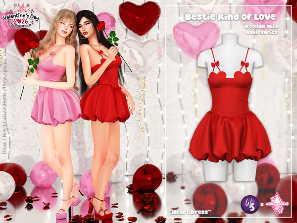 Sims 4 — Bestie Kind of Love - Heart Dress by WisteriaSims — A Lovely Collaboration with Ashlegacies