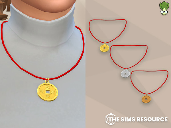 Sims 4 — Chinese Lucky Coin Necklace by kapakijo — Unisex Chinese lucky coin necklace with the inscription