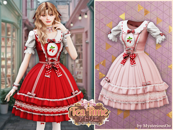 Sims 4 — Tea Time - Sweet berry tea dress by MysteriousOo — This sweet vintage-inspired dress features a fitted bodice