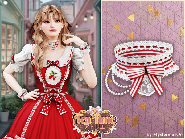 Sims 4 — Tea Time - Sweet ribbon pearl necklace by MysteriousOo — This sweet necklace combines delicate pearls with cute