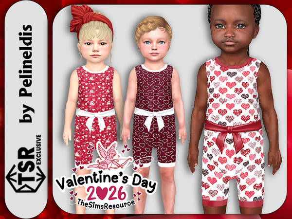 Sims 4 — Toddler Valentines Playsuit by Pelineldis — Kids fashion clothing: five playsuits for toddler girls with hearts