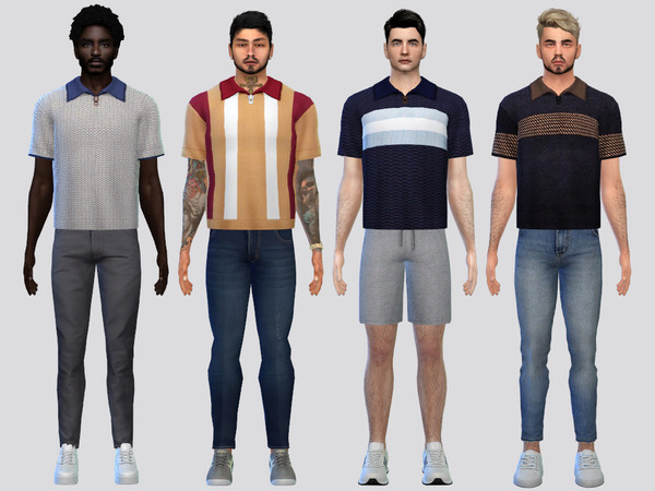 Sims 4 — Jacquard Zipper Polo by McLayneSims — TSR EXCLUSIVE