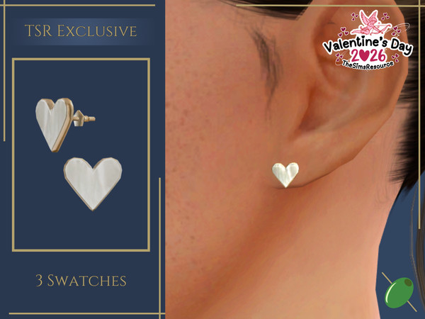 Sims 4 — Pearl Heart Studs by Pitted0live — Mother of pearl heart shaped stud earrings Custom catalog image