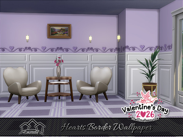 Sims 4 — Hearts Border Wallpaper 6 by Emerald — Wishing you a Happy Valentine's Day!