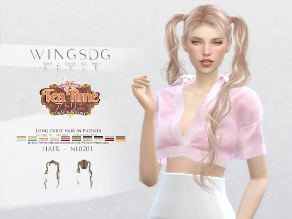 Sims 4 — WINGS-NL0201-Long curly hair in pigtails by wingssims — Colors:30