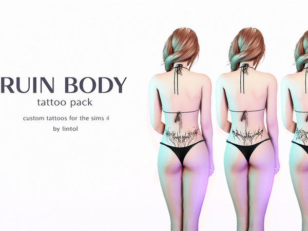 Sims 4 — RUIN BODY by lintol — Base game tattoo inspired by dark ornamental shapes.