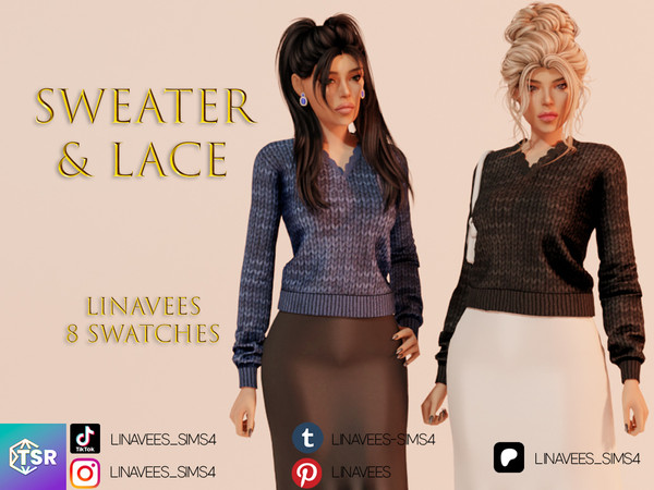 Sims 4 — FAYE - SWEATER WITH LACE by linavees — New Mesh