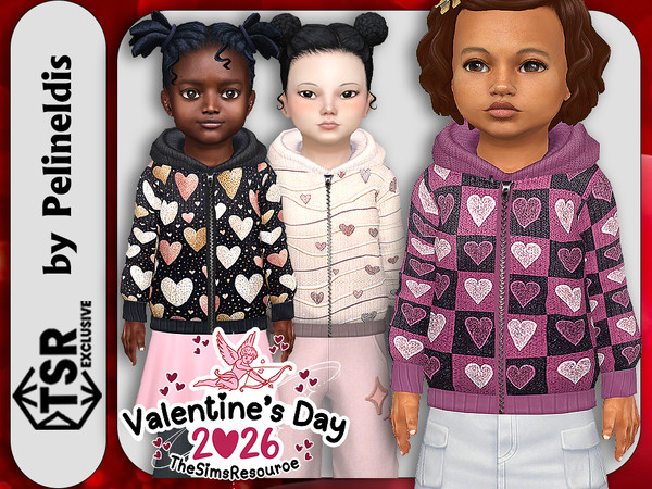 Sims 4 — Toddler Valentine Hearts Cardigan by Pelineldis — Kids fashion clothing: five cardigans for toddler girls with