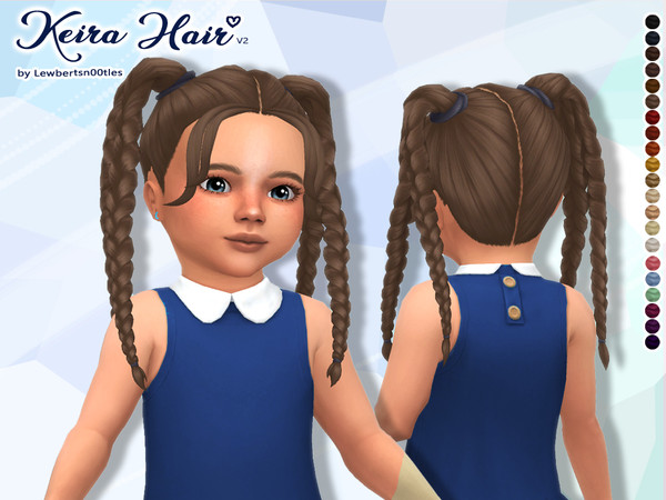 Sims 4 — Keira Hair V2 - Toddler version by Lewbertsn00tles — A 4-braid ponytail hairstyle with some wispy fringe pieces.