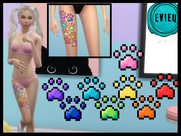 Sims 4 — Paw Print Pixel Thigh Tattoo by btaylor19 — A recolor of a Right Leg tattoo in the Base Game. Located on the