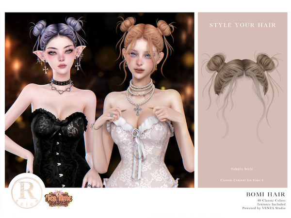 Sims 4 — RAMA - Bomi Hair by VentaStudio — 40 Colors (233 on Patreon)