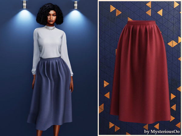 Sims 4 — Flowy midi A-line skirt by MysteriousOo — High-waisted midi skirt with a soft, flowing shape