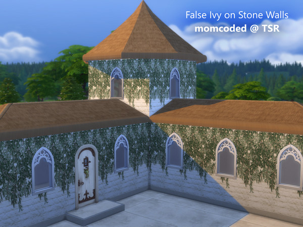 Sims 4 — False Ivy on Stone Walls by momcoded — Base game wallpaper with ivy on stone.