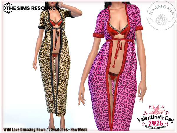 Sims 4 — Valentine's Day - Wild Love Dressing Gown with Lingerie Set by Harmonia — New Mesh