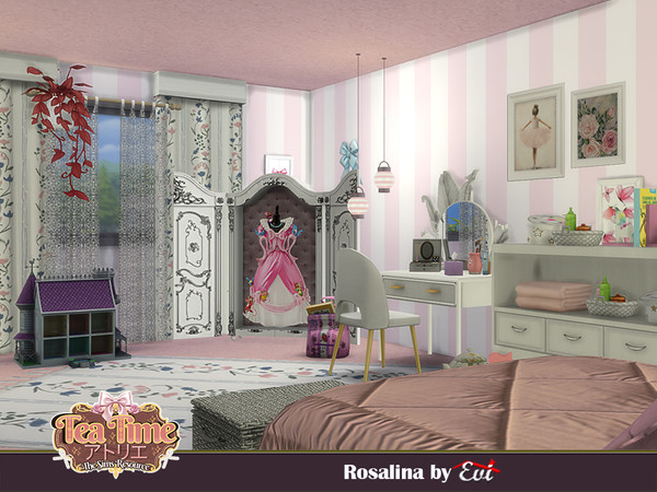 Sims 4 — Rosalina by evi — A pink girlish bedroom furnished and decorated in pink and white.
