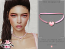 Sims 4 — Pink Gemstone Heart Choker by Glitterberryfly — A pink choker with heart pendant