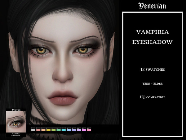 Sims 4 — Vampiria Eyeshadow by Venerian by Venerian — 12 swatches Teen to elder No gender or frame restrictions HQ