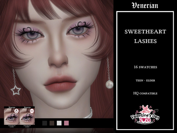 Sims 4 — Sweetheart 3D Lashes by Venerian (Valentine's 2026) by Venerian — 16 swatches Two versions available: