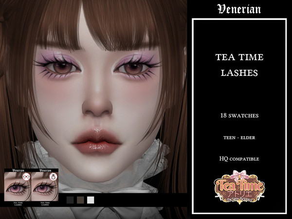Sims 4 — Venerian_Tea_Time_Lashes_compatible with glasses_HQ by Venerian — 18 swatches Two versions available: