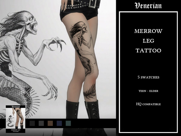 Sims 4 — Merrow Leg Tattoo by Venerian by Venerian — 5 swatches Found in the tattoo > left leg category No gender or