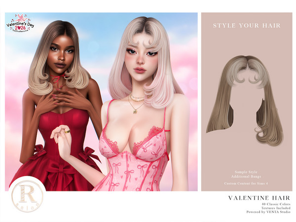 Sims 4 — RAMA - Valentine Hair by VentaStudio — 40 Colors