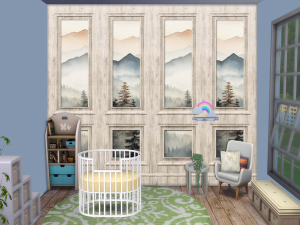 Sims 4 — Art Panel Walls by lavilikesims — A light wood with inset art pieces, 3 variations. All wall sizes.