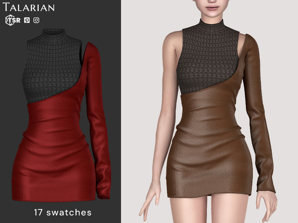 Sims 4 — Cassandra Leather Mini Dres by talarian — Leather mini dress with a fitted silhouette and asymmetrical